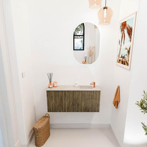 Mondiaz JOYA-DLUX 90cm toiletmeubel - kleur Dusk - Wastafel FAYE positie Rechts 1 kraangat kleur Frappe. SW1423102