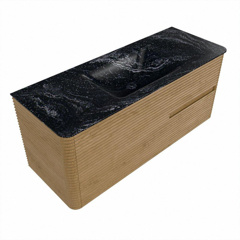 Mondiaz CIRO-DLUX Meuble de salle de bains - 120x45x50cm - Lavabo solid surface Lava - 1 vasque au milieu - 1 trou de robinet - 2 tiroirs - Chêne SW1531081