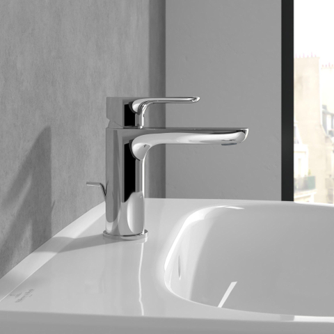 Villeroy & Boch O.novo 1 greeps wastafelkraan - met cool start functie - met waste - hoogglans chroom SW1148854