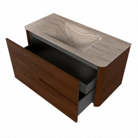 Mondiaz CIRO-DLUX Badkamermeubelset - 100x45x50cm - Solid surface wastafel Saba - 1 wasbak Midden - zonder kraangaten - 2 lades - Ruby SW1532140
