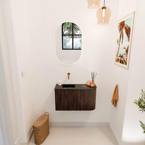 Mondiaz JOYA-DLUX 71.6cm toiletmeubel - ronding rechts kleur Walnut - Wastafel FAYE positie Links Zonder kraangat kleur Lava. SW1422467