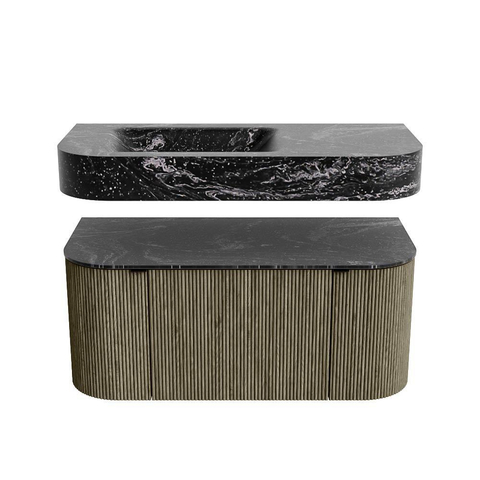 MONDIAZ THOR-DLUX Meuble de salle de bains - 100cm - arrondi gauche + droite - couleur Shadow - 1 tiroir et 2 portes - Vasque suspendue CLOUD Gauche sans trou de robinet - couleur Lava SW1467518