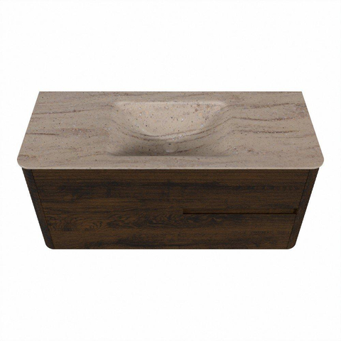 Mondiaz CIRO-DLUX Meuble de salle de bains - 110x45x50cm - Plan-vasque Solid Surface Saba - 1 lavabo au milieu - 1 trou de robinetterie - 2 tiroirs - Noyer SW1530663