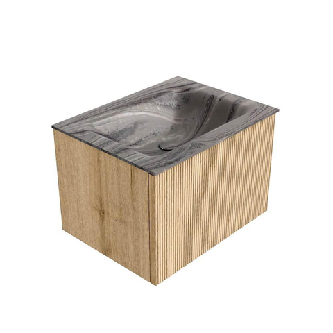 MONDIAZ KURVE-DLUX 60cm badmeubel kleur Oak met 1 lade en 0 deuren. Wastafel CLOUD Midden zonder kraangat Sombra. SW1433533