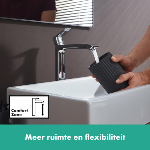 Hansgrohe Metris 1 greeps wastafelkraan - 260 met trekwaste - hoogglans chroom 0450908