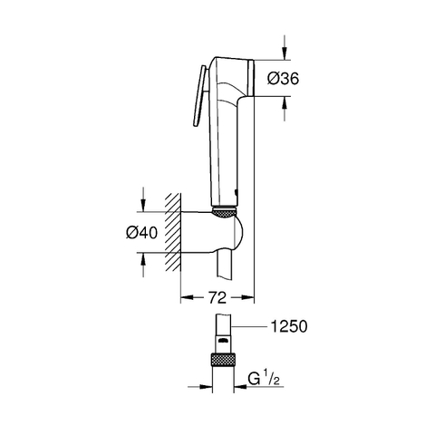 GROHE Vitalio Trigger Ensemble de douchette - 1 type de jet - rond - avec support - flexible lisse - 125cm - chrome SW87130