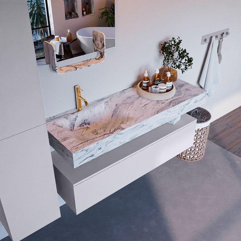 MONDIAZ ALAN - DLUX Badkamermeubelset - 130cm - onderkast - Cale - 1 lade - vrijhangende wastafel - wasbak links - 1 kraangat - Glace SW805938