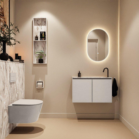 MONDIAZ TURE-DLUX Meuble de toilettes 80 cm Linen. EDEN lavabo Glace position à droite. Avec 1 trou de robinet. SW1103369