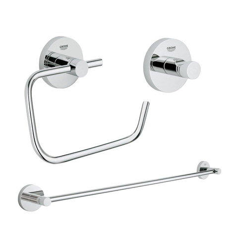 Grohe Essentials Accessoireset 3-delig - handdoekhouder - handdoekhaak - toiletrolhouder zonder klep - chroom SW529085