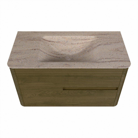 Mondiaz CIRO-DLUX Badkamermeubelset - 90x45x50cm - Solid surface wastafel Saba - 1 wasbak Midden - 1 kraangat - 2 lades - Dusk SW1533318