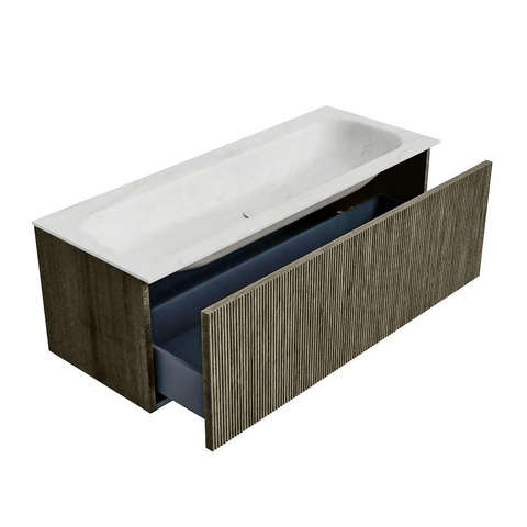 Mondiaz KURVE-DLUX Ensemble de meuble de salle de bains - 120x46x40cm - 1 tiroir - lavabo solid surface - milieu - 2 trous de robinet - Shadow SW1414081