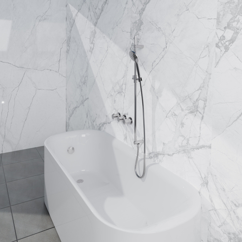 Fortifura Nebbio Badcombinatie-set - thermostaatkraan - glijstang met geïntegreerde wandaansluitbocht - metalen doucheslang - ronde handdouche - badvulcombinatie - chroom SW1238013
