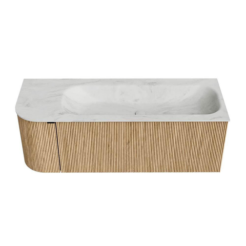 MONDIAZ KURVE-DLUX Meuble de salle de bains 125cm avec module 25 L couleur Oak avec 1 tiroir et 1 porte. Lavabo BIG MEDIUM à droite 1 trou de robinet couleur Opalo. SW1137584