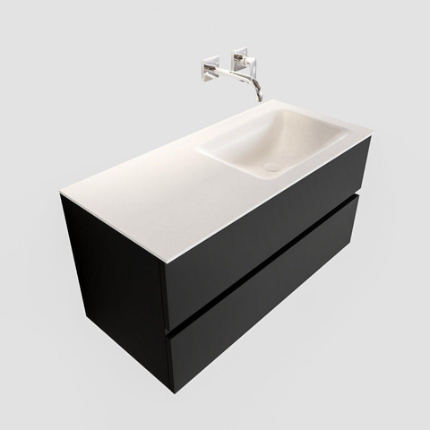 ENSEMBLE DE MEUBLE MONDIAZ VICA - 100cm - 2 tiroirs - lavabo Cloud à droite - 0 trous de robinet - solid surface urban SW410198