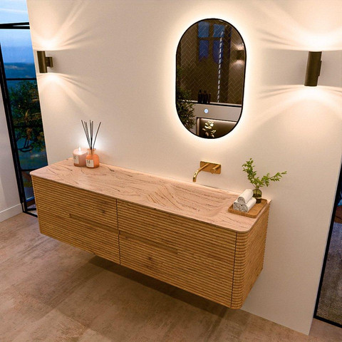 Mondiaz CIRO-DLUX Badkamermeubelset - 170x45x50cm - Solid surface wastafel Arena - 1 wasbak Rechts - zonder kraangaten - 4 lades - Oak SW1531352