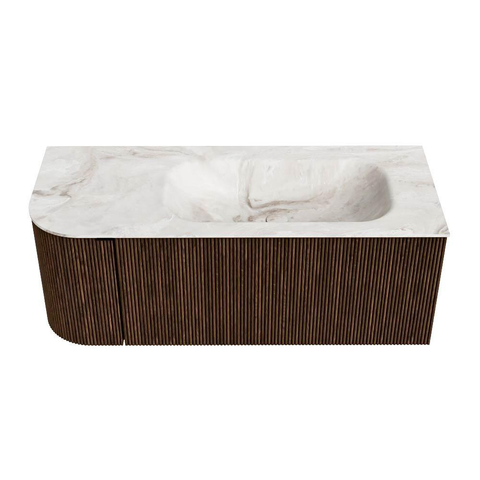 MONDIAZ KURVE-DLUX Meuble de salle de bains 115 cm avec module 25 L couleur Walnut avec 1 tiroir et 1 porte. Lavabo BIG SMALL droite sans trou de robinet couleur Frappe. SW1137424