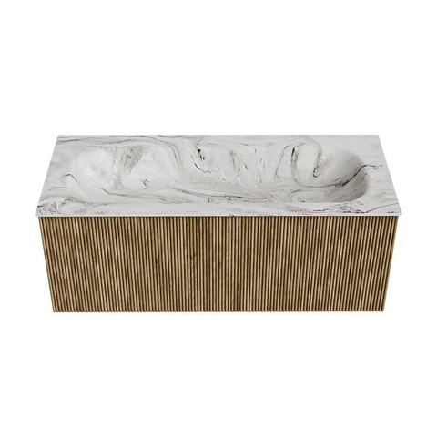 Mondiaz KURVE-DLUX Badkamermeubelset - 110x46x40cm - 1 lade - wastafel solid surface - midden - zonder kraangat - Dusk SW1415493