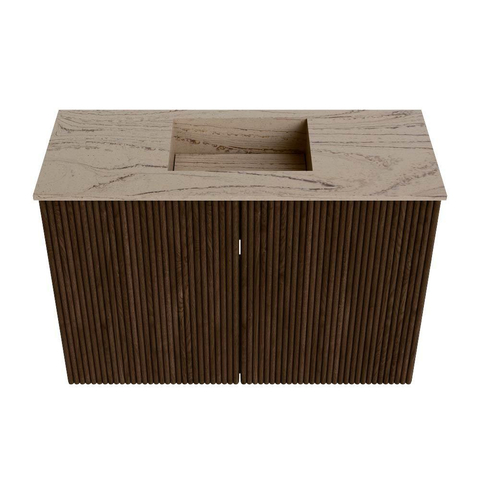 Mondiaz JOYA-DLUX Meuble de toilette 60cm - couleur Walnut - Vasque FAYE position Milieu Sans trou de robinet couleur Arena SW1424304