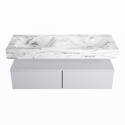 Mondiaz ALAN-DLUX Ensemble de meuble - 130cm - meuble Cale mat - 2 tiroirs - Lavabo Cloud Glace suspendu - vasque Gauche et droite - 2 trous de robinet SW805746