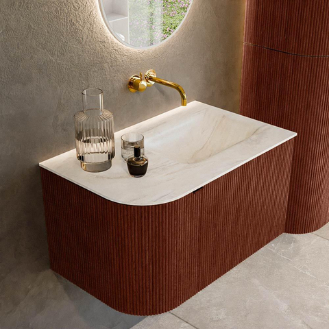 Mondiaz KURVE-DLUX Ensemble meuble de salle de bains - 75x46x40cm - 1 tiroir - 1 porte - vasque solid surface - droite - sans trou de robinet - Ruby SW1415905