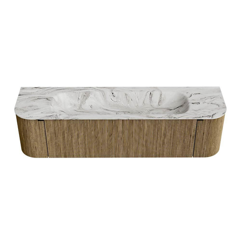 Mondiaz KURVE-DLUX Ensemble de meuble de salle de bains - 170x46x40cm - 1 tiroir - 2 portes - vasque solid surface - centrale - 1 trou de robinet - Dusk SW1415499