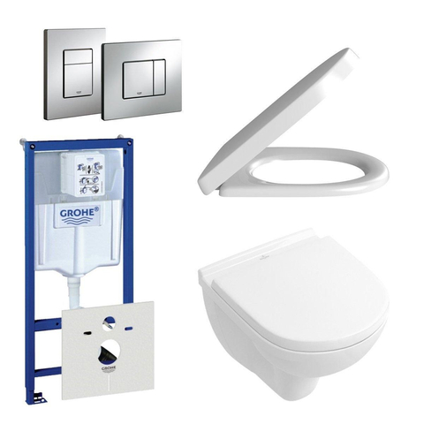 Villeroy & Boch O.novo Compact O.Novo toiletset - compact - met inbouwreservoir - softclose en quickrelease zitting bedieningsplaat verticaal/horizontaal - chroom (wit) SW158844