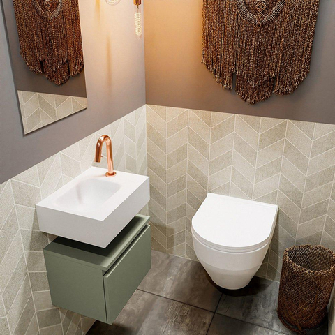 MONDIAZ ANDOR Toiletmeubel 40x30x30cm met 1 kraangaten 1 lades army mat Wastafel Lex links Solid Surface Wit SW474045
