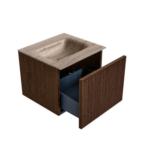 MONDIAZ KURVE-DLUX Meuble de salle de bains 50 cm couleur Walnut avec 1 tiroir et 0 porte. Lavabo GRUNNE central sans trou de robinet Saba. SW1433134