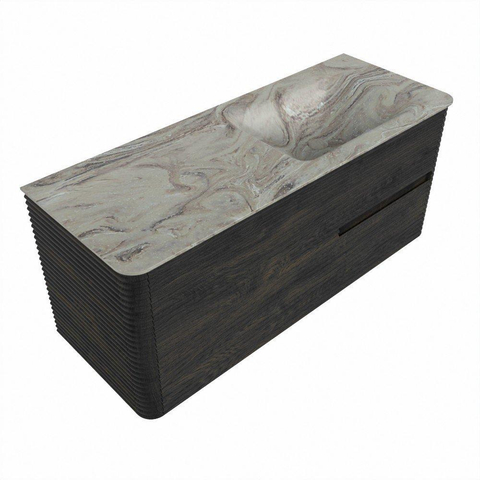 Mondiaz CIRO-DLUX Meuble de salle de bains - 120x45x50cm - Plan vasque solid surface Glace - 1 vasque à droite - sans trous de robinetterie - 2 tiroirs - Shadow SW1532201