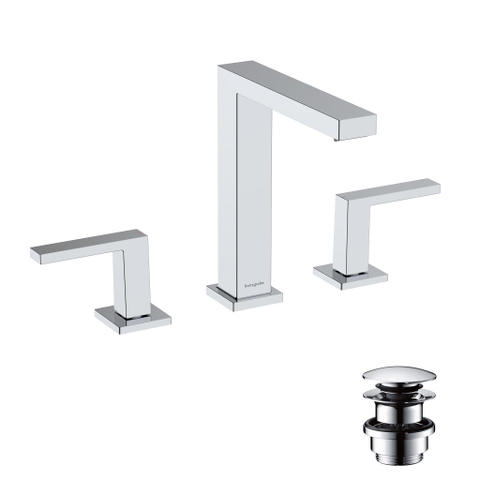 Hansgrohe Tecturis E 3-gats wastafelkraan - 150 met PushOpen - waste set - hoogglans chroom SW918364