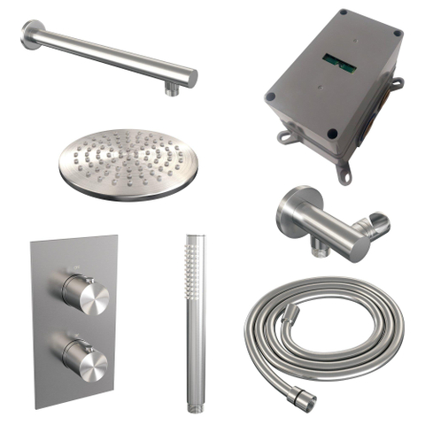 Brauer Brushed Edition Ensemble de douche pluie encastré - douche principale 20cm - bouton lisse - douchette à main 1 fonction - PVD - inox brossé SW538365
