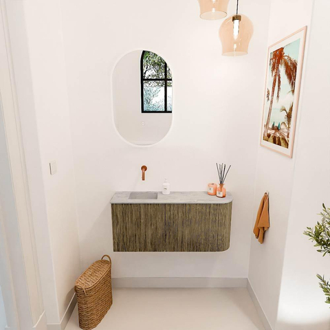 Mondiaz JOYA-DLUX 91.6cm toiletmeubel - ronding rechts kleur Dusk - Wastafel FAYE positie Links Zonder kraangat kleur Glace. SW1423205