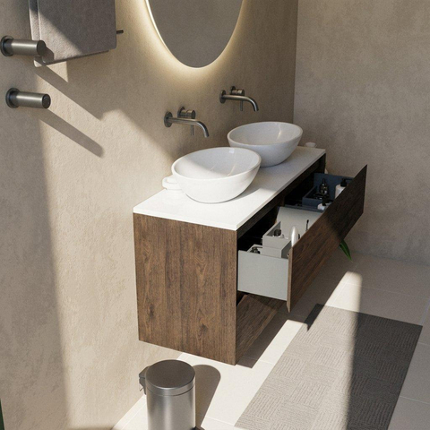 Saniclass Holz Pure Badkamermeubelset - 120x45x62.5cm - Torino solid surface topblad wit - zonder kraangat - 4 lades - mat eiken charcoal (hout) SW1478722
