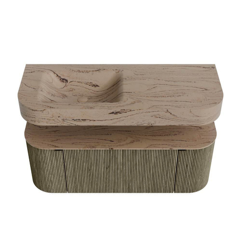 MONDIAZ THOR-DLUX 120cm meuble de salle de bains arrondi gauche + droite couleur Shadow avec 1 tiroir et 2 portes. Vasque suspendue CLOUD Gauche sans trou de robinet couleur Arena. SW1463300