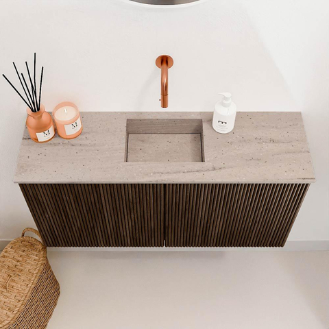 Mondiaz JOYA-DLUX 80cm meuble de toilette - couleur Walnut - Vasque FAYE position Milieu Sans trou de robinet couleur Saba. SW1424642