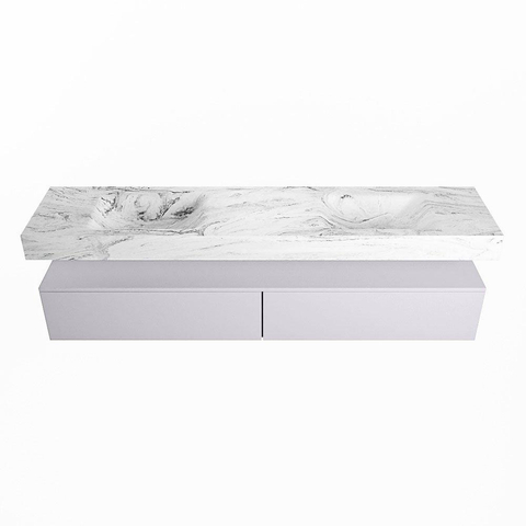 Mondiaz ALAN-DLUX Ensemble de meuble - 200cm - meuble Cale mat - 2 tiroirs - Lavabo Cloud Glace suspendu - vasque Gauche et droite - 0 trous de robinet SW805778