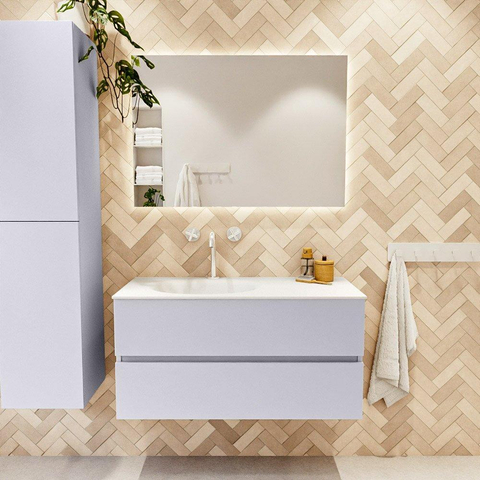 Mondiaz VICA Ensemble meuble de salle de bains - 100cm - plan - 2 tiroirs - Lavabo MOON - gauche - 1 trou de robinet - couleur talc - version XL 60cm de hauteur SW1189236