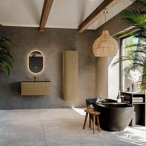 Mondiaz KURVE Ensemble de meubles de salle de bains - 90x46x40cm - 1 tiroir - vasque solid surface - central - 1 trou de robinet - Dusk SW1415108