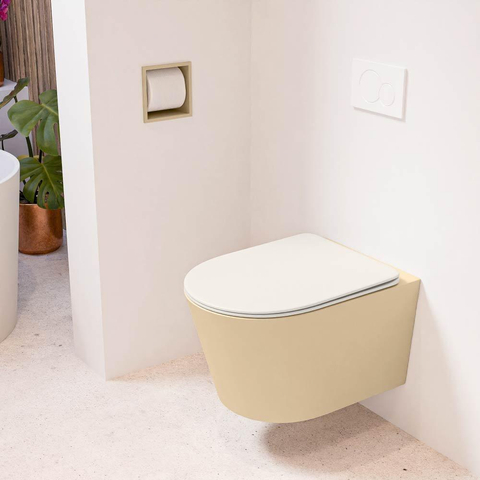 Mondiaz LAVIE hangtoilet – spoelrandloos – 36 x 53 cm – met softclose zitting – Sand (beige), zitting Linen (offwhite) SW1208659
