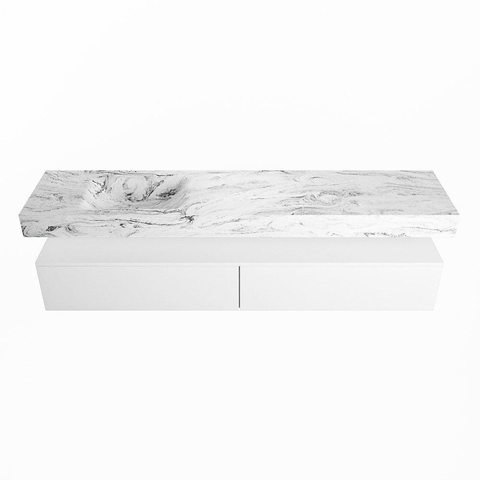 Mondiaz ALAN-DLUX Ensemble de meuble - 200cm - meuble Talc mat - 2 tiroirs - Lavabo Cloud Glace suspendu - vasque Gauche - 0 trous de robinet SW805956