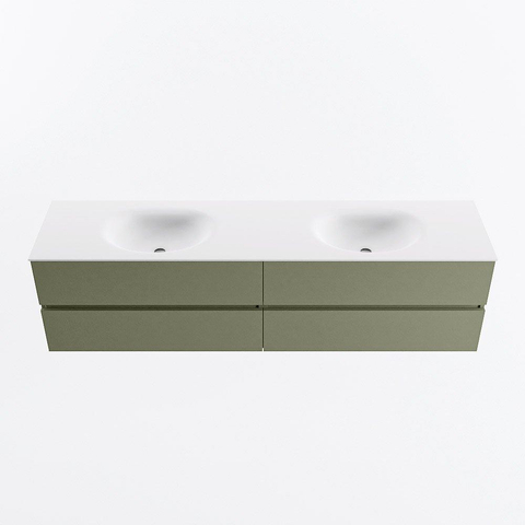 Mondiaz VICA Ensemble meuble de salle de bains - 190cm - army - 4 tiroirs - Lavabo MOON - double sans trou de robinet - couleur talc - version XL 60cm de haut SW1189226