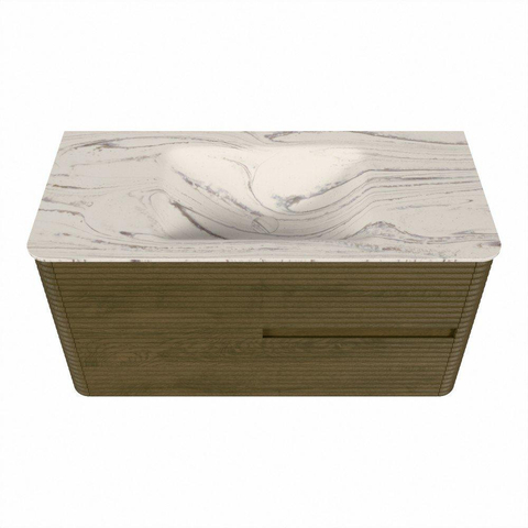 Mondiaz CIRO-DLUX Badkamermeubelset - 100x45x50cm - Solid surface wastafel Nata - 1 wasbak Midden - zonder kraangaten - 2 lades - Dusk SW1533200
