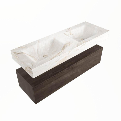 Mondiaz ALAN-DLUX Ensemble de meuble de salle de bain - 200x46cm - 1 tiroir - vasque suspendue - sans trous de robinetterie - 1 double - Dark Brown (chêne foncé) SW1244994