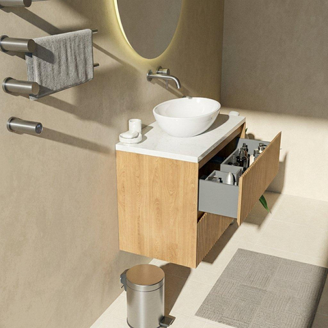 Saniclass Holz Atelier Badkamermeubelset - 80x45x63cm - Dia marmeren wastafelblad gepolijst (wit) - zonder kraangat - 2 lades - mat eiken natural (hout) SW1479068