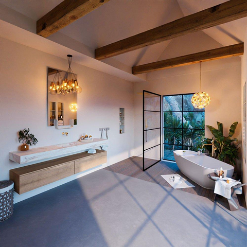 Mondiaz ALAN-DLUX Ensemble de meuble - 200cm - meuble Washed Oak mat - 2 tiroirs - Lavabo Cloud Frappe suspendu - vasque Centre - 0 trous de robinet SW808789