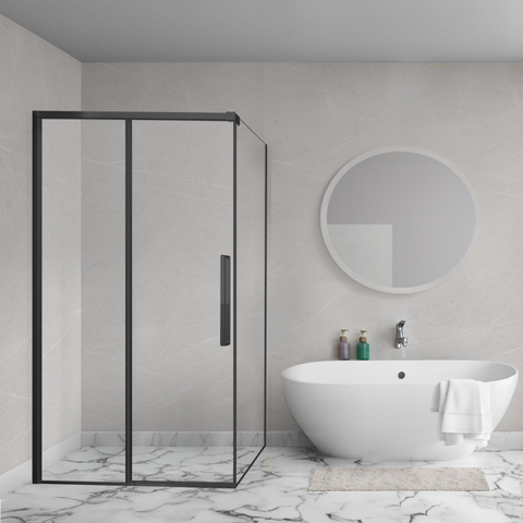 Aqua Vista Lokla Cuadra zijwand - 80x200cm - voor douchecabine - 8mm - helder glas - mat zwart SW1186375