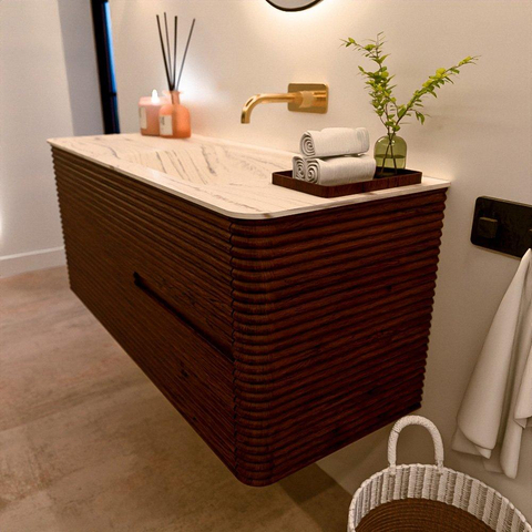 Mondiaz CIRO-DLUX Ensemble de meubles de salle de bains - 120x45x50cm - lavabo Solid surface Nata - 1 vasque à droite - sans trous de robinet - 2 tiroirs - Ruby SW1532046