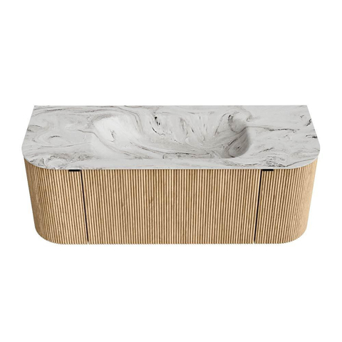 MONDIAZ KURVE-DLUX Meuble de salle de bains 120 cm avec module 25 Len R couleur Chêne avec 1 tiroir et 2 portes. Lavabo BIG SMALL central sans trou de robinet couleur Glace. SW1137921