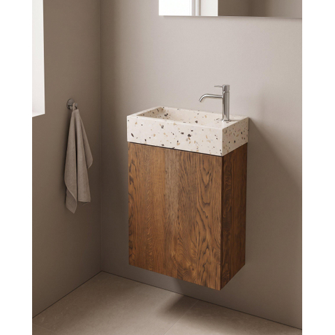 Saniclass Holz Pure Ensemble meuble WC - 40x60.5cm - 1 porte - lave-mains terrazzo - trou de robinet à droite - chêne charcoal SW1577779