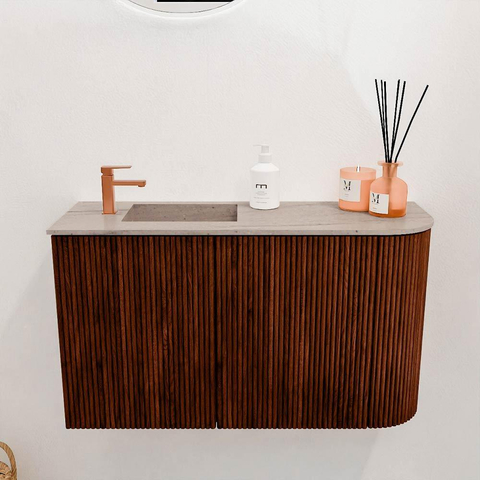 Mondiaz JOYA-DLUX 71.6cm toiletmeubel - ronding rechts kleur Ruby - Wastafel FAYE positie Links 1 kraangat kleur Saba. SW1425610
